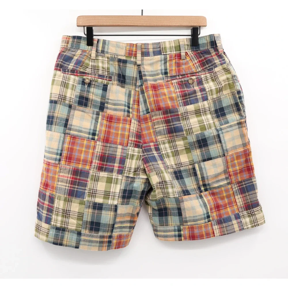 Madras Patchwork Jos A Bank Sz L Chino Shorts 100% Cotton Coastal Nautical Golf